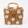 Wicker Bucket Daisy Flower Purse: Tan/Brown