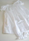 Smocked White Rosebud Pearl Dress w. Bloomers