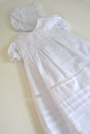 White Floral & Lace Embellishment Dress w. Bonnet