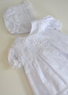 White Floral & Lace Embellishment Dress w. Bonnet