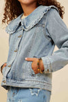 Exaggerated Ruffle Collar Denim Jacket