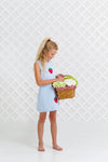 Annie Apron Dress: Buckhead Blue & Strawberry Appliques