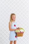 Annie Apron Dress: Buckhead Blue & Strawberry Appliques