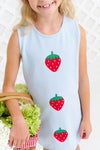 Annie Apron Dress: Buckhead Blue & Strawberry Appliques