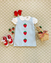 Annie Apron Dress: Buckhead Blue & Strawberry Appliques