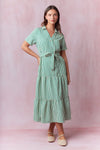 Green Stripe Tie Waisted Midi Dress