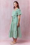 Green Stripe Tie Waisted Midi Dress