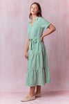 Green Stripe Tie Waisted Midi Dress