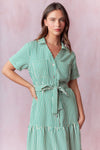 Green Stripe Tie Waisted Midi Dress