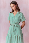 Green Stripe Tie Waisted Midi Dress
