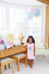 Annie Apron Dress: Palm Beach Pink With Gift Applique