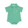 Prim & Proper Polo: Kiawah Kelly Green Stripe With Bellport Butter Yellow Stork