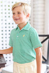 Prim & Proper Polo: Kiawah Kelly Green Stripe With Bellport Butter Yellow Stork