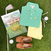 Prim & Proper Polo: Kiawah Kelly Green Stripe With Bellport Butter Yellow Stork