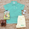 Prim & Proper Polo: Kiawah Kelly Green Stripe With Bellport Butter Yellow Stork