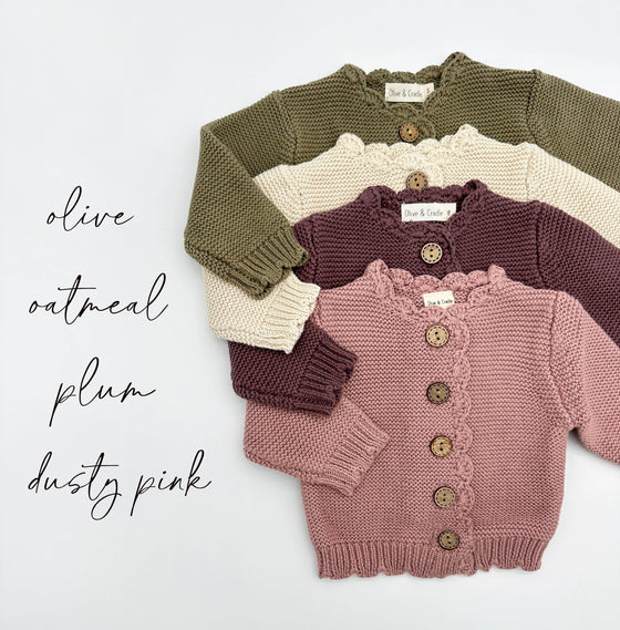 Sophia Dressy Cardigan: Light oat (0-3m)