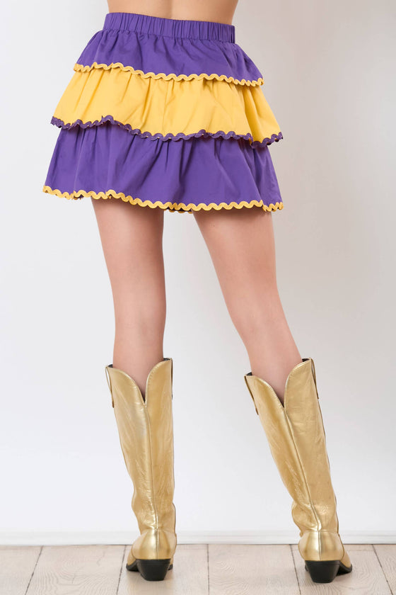 Purple & Gold Color Block Tiered Skirt