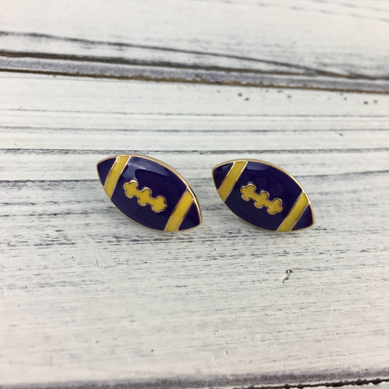 Purple and Gold Enamel Football Earrings