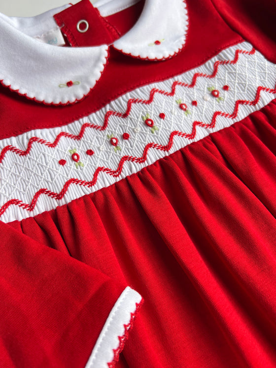 Red Smocked Collared Footie