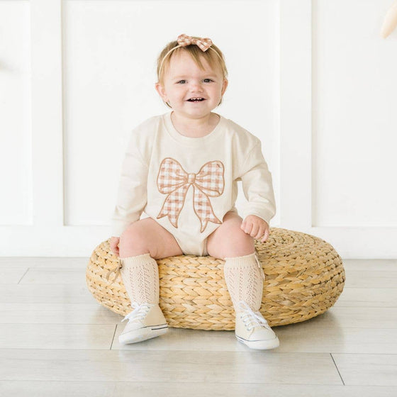 Gingham Printed Tulle Bow Baby Headband