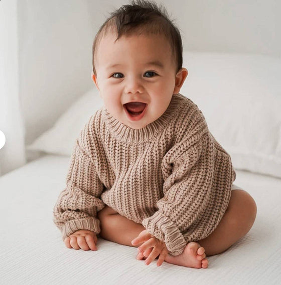 Chunky Knit Braided Sweater: Beige