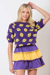 Purple & Gold Color Block Tiered Skirt