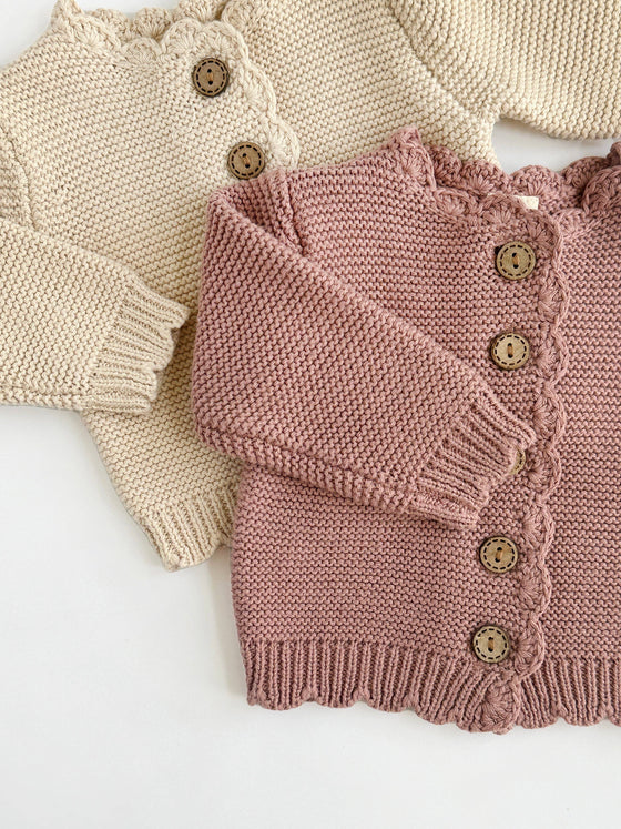 Sophia Dressy Cardigan: Light oat (0-3m)