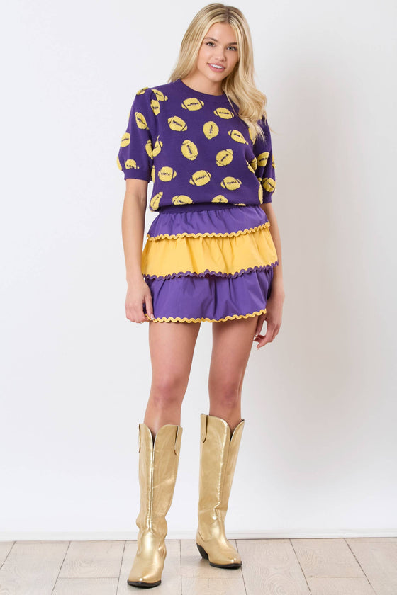 Purple & Gold Color Block Tiered Skirt