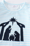 Blue Stripe Nativity Embroidery Ruffle Set
