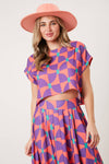 Geometric Print Linen Crop Top