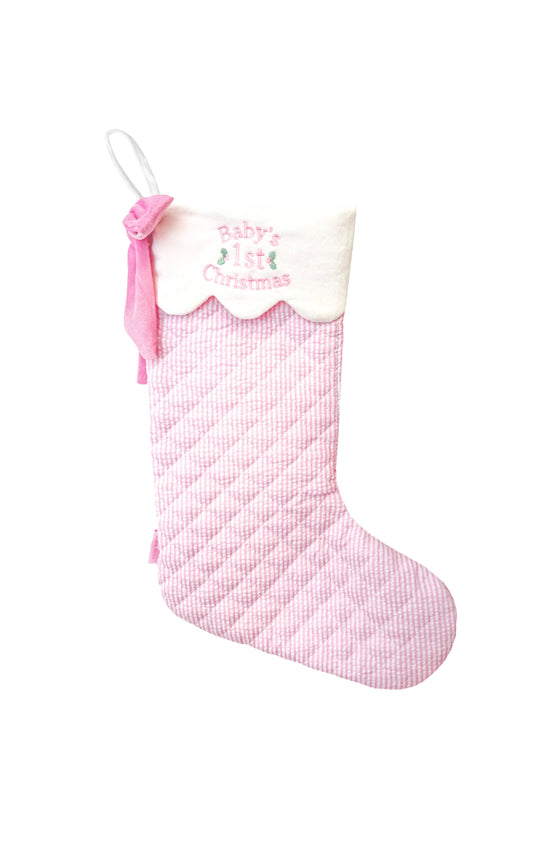 Baby's 1st Christmas Stocking, Pink Seersucker