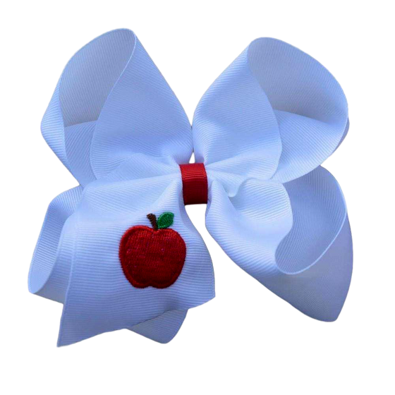 Apple Embroidered Hair Bow