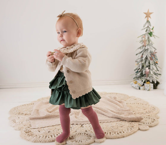 Sophia Dressy Cardigan: Light oat (0-3m)