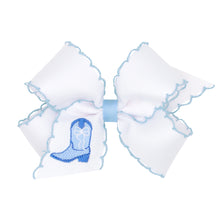  BLUE BOOTS Embroidered Medium Grosgrain Hair Bows with Moonstitch Edge