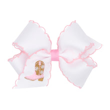  PINK BOOTS Embroidered Medium Grosgrain Hair Bows with Moonstitch Edge