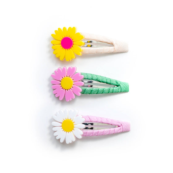 Daisy Fabric Covered Snap Clips