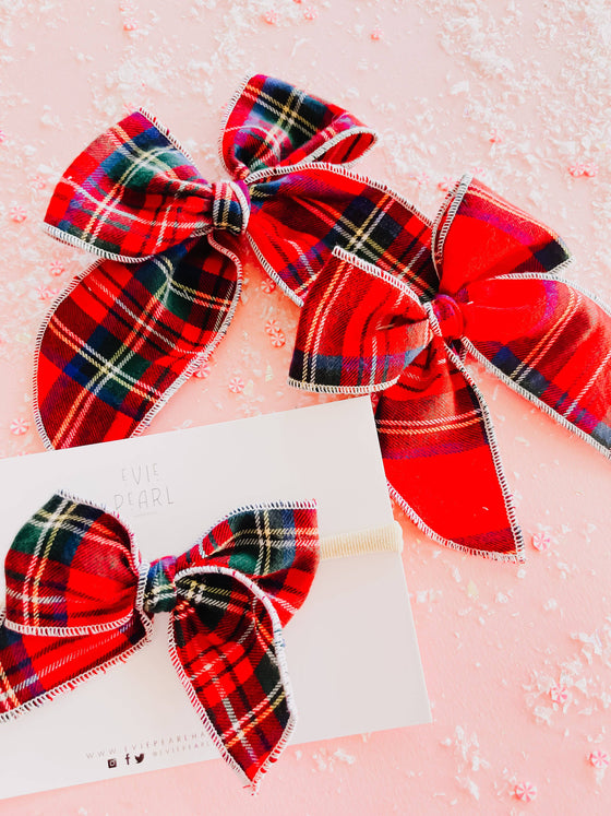 Red Plaid Bow: Medium