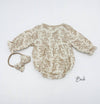 Elodie L/S Romper Set: 3pc Set + Oatmeal socks w. bow