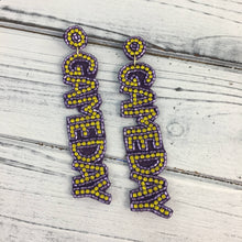  Purple and Gold Beaded GAMEDAY earrings