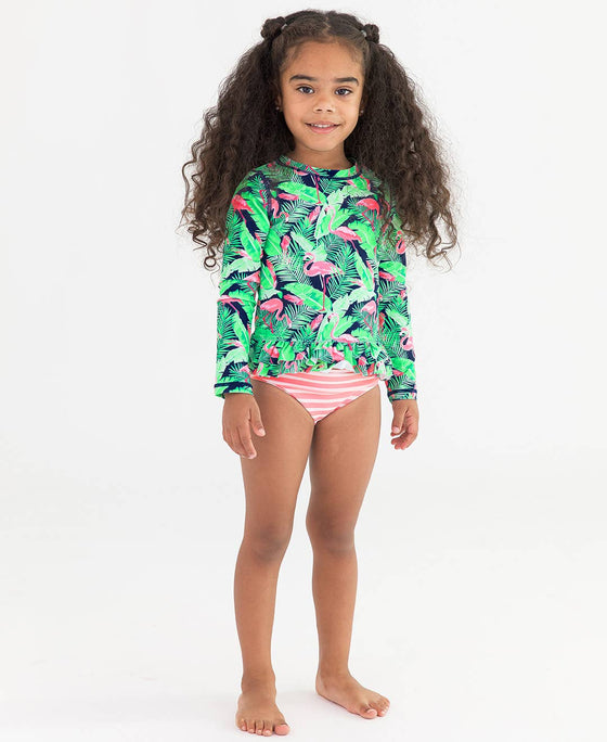 Flamingo Frenzy Ruffle Rash Guard 2-piece