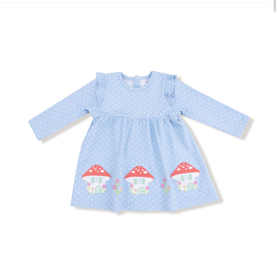 Mushroom House Dress w. Cover: Chambray Blue Dot