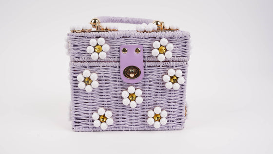 Wicker Bucket Daisy Flower Purse: Purple