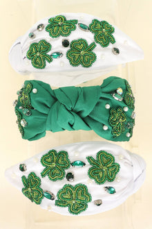  Saint Patrick's Shamrock Beaded Knotted Headband