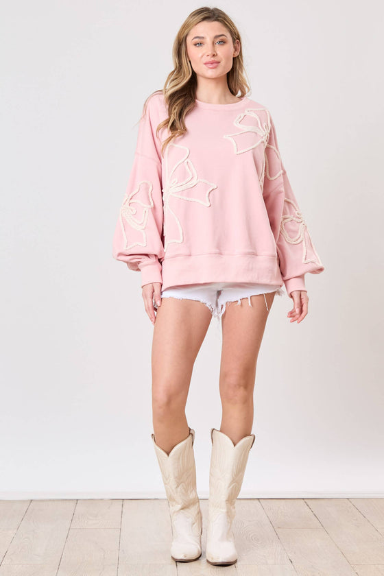 Bow Embroidery Oversized Sweatshirt