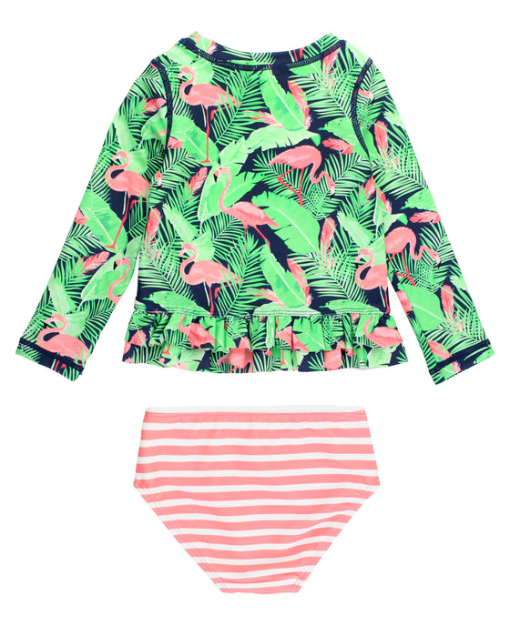 Flamingo Frenzy Ruffle Rash Guard 2-piece