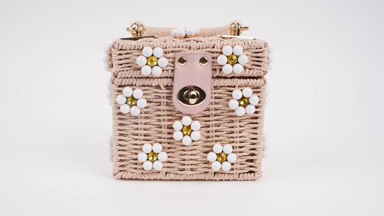 Wicker Bucket Daisy Flower Purse: Pink