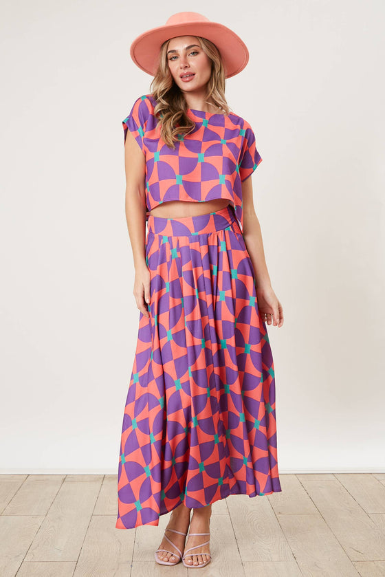 Geometric Print Linen Crop Top