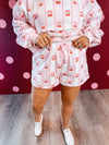 Cherry Bow Printed Sweatshirt and Shorts Set