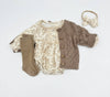 Elodie L/S Romper Set: 3pc Set + Oatmeal socks w. bow