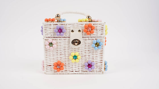 Wicker Bucket Daisy Flower Purse: White